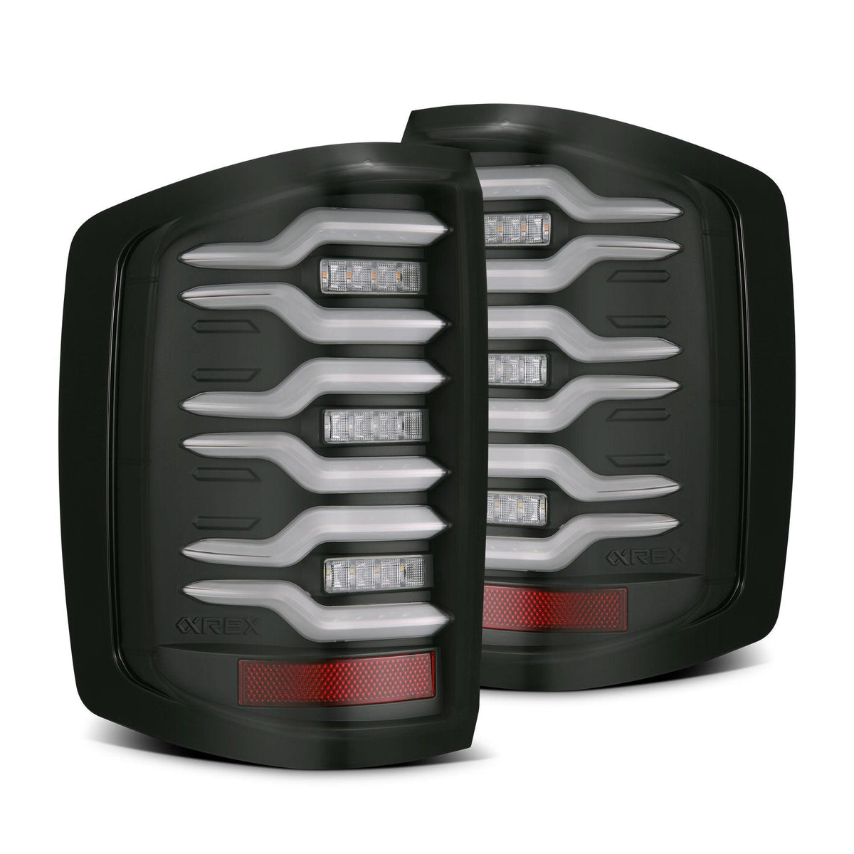 Alpha Rex 14-18 Chevrolet Silverado 1500 / 15-19 Silverado 2500HD/3500HD / 15-19 GMC Sierra 3500HD Dually LUXX-Series LED Tail Lights Black
