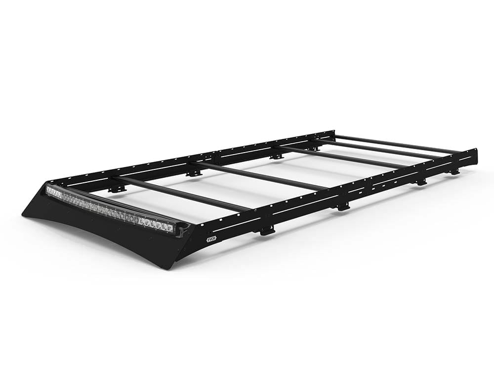 Transit 148" Mid Roof Extended Low Pro Roof Rack with light bar compatible fairing