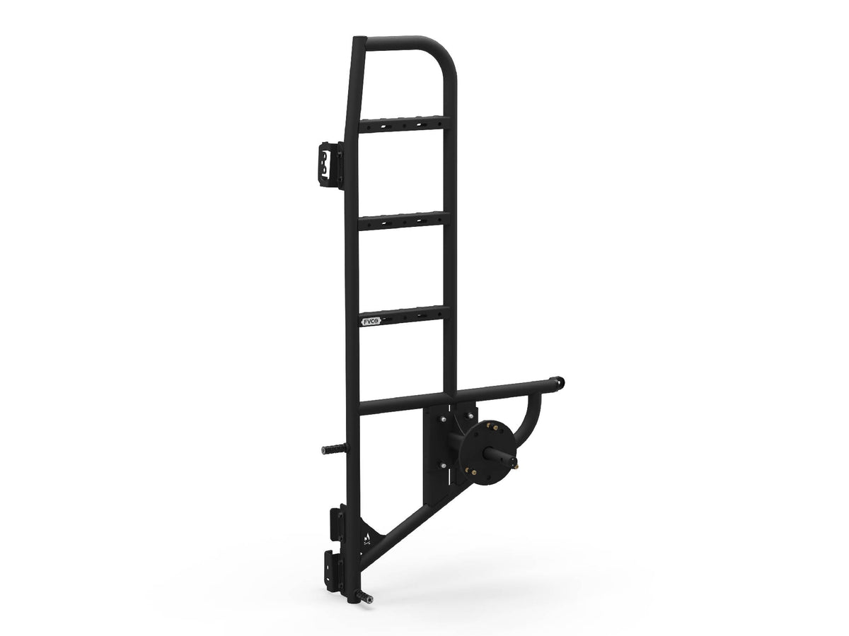 Ford Transit Van Rear Tire Carrier and Ladder with long wheel mount option for dually vans