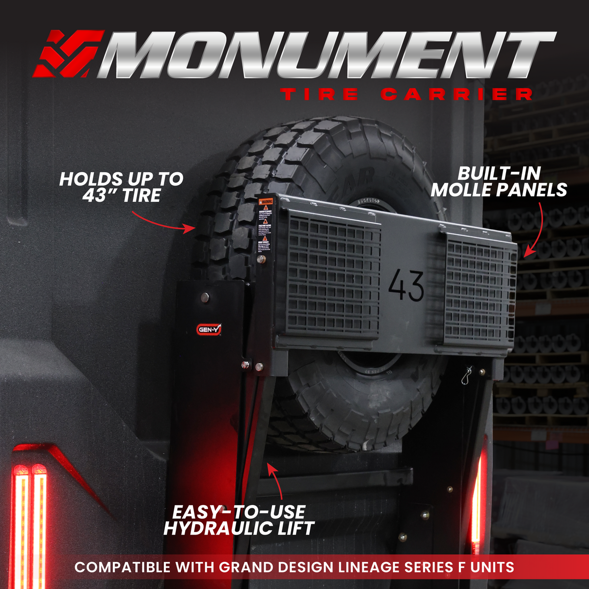 MONUMENT Tire Carrier - Grand Design Lineage Model F Unit