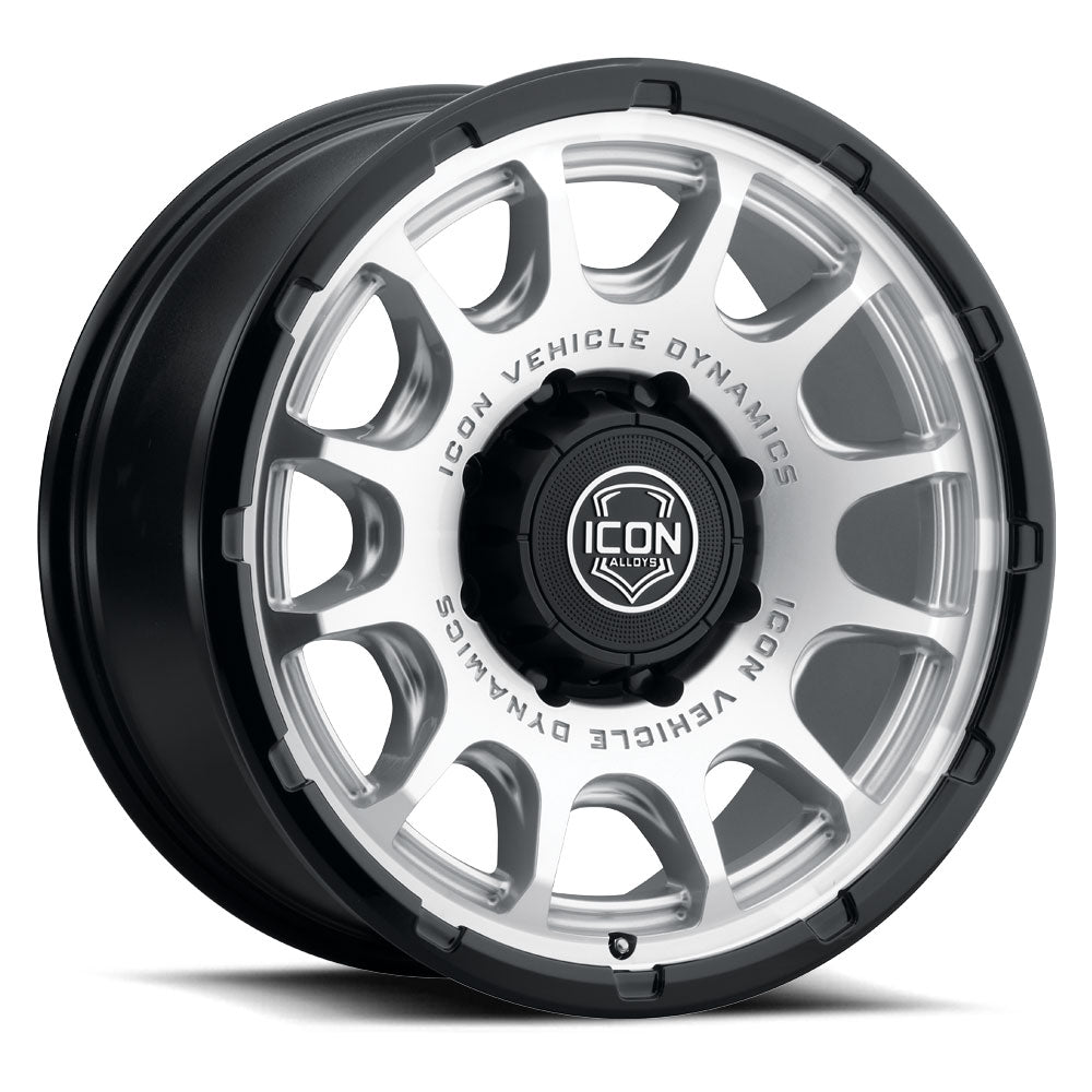 ICON Alloys Rancho, Silver Machined w/ Gloss Black Lip, 20 x 9 / 8 x 6.5, 12mm Offset, 5.5" BS