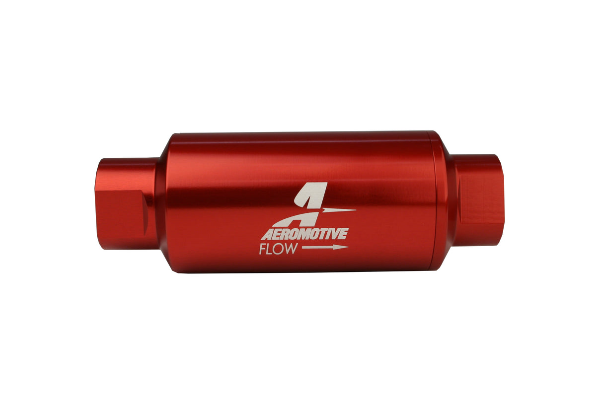 40 Micron Red Fuel Filter with ORB-10 Ports & Stainless Mesh Element