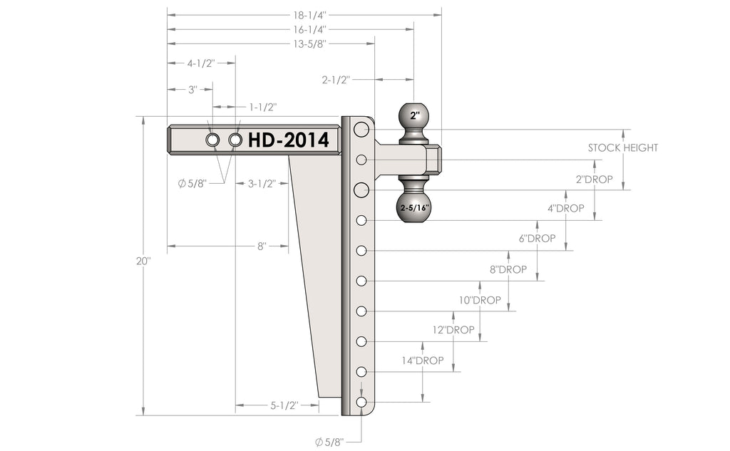BulletProof 2.0" Heavy Duty 14" Drop/Rise Hitch