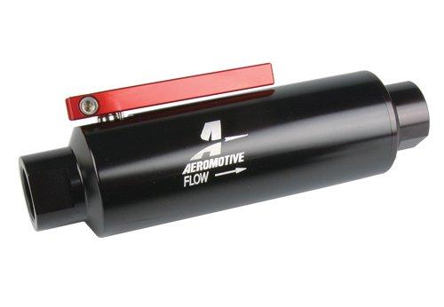 Aeromotive In-Line AN-12 Filter w/Shutoff Valve 100 Micron SS Element - Black Anodize Finish