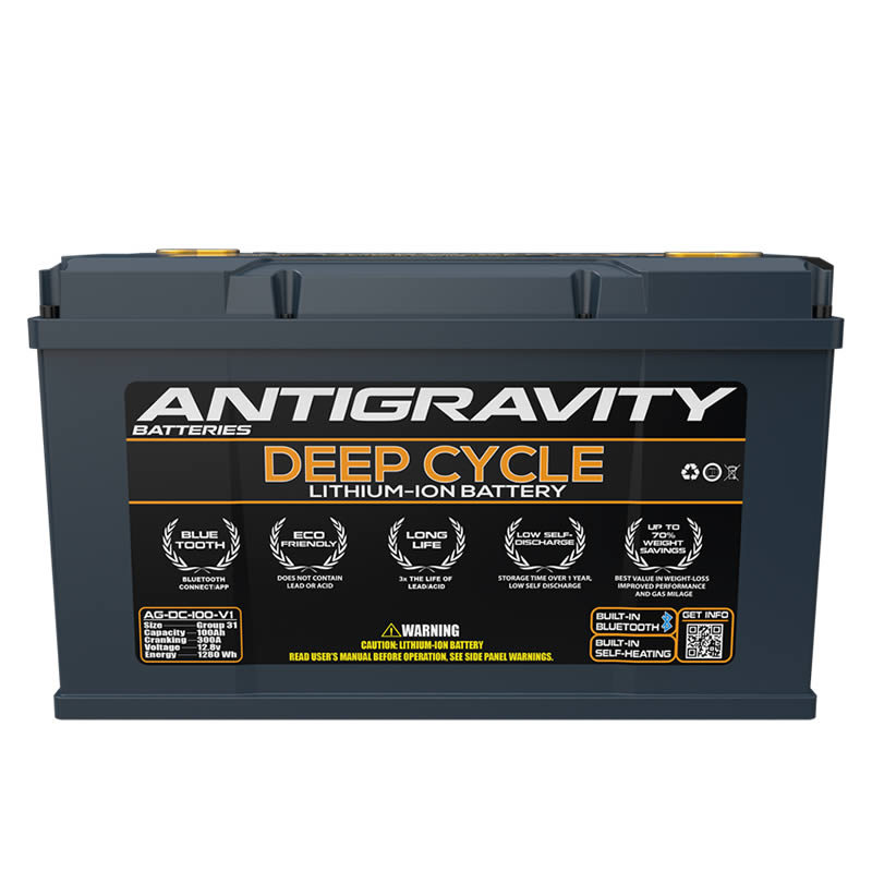 Front view, Antigravity DC100-V1 Lithium Deep Cycle Battery