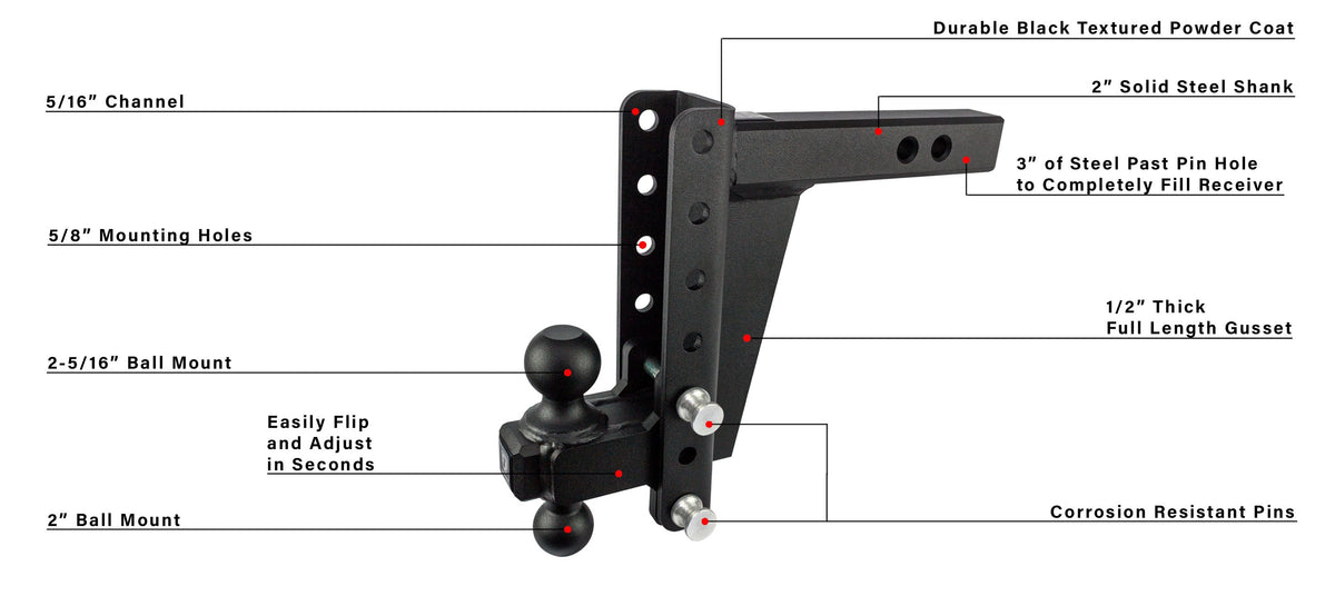 BulletProof 2.0" Heavy Duty 8" Drop/Rise Hitch