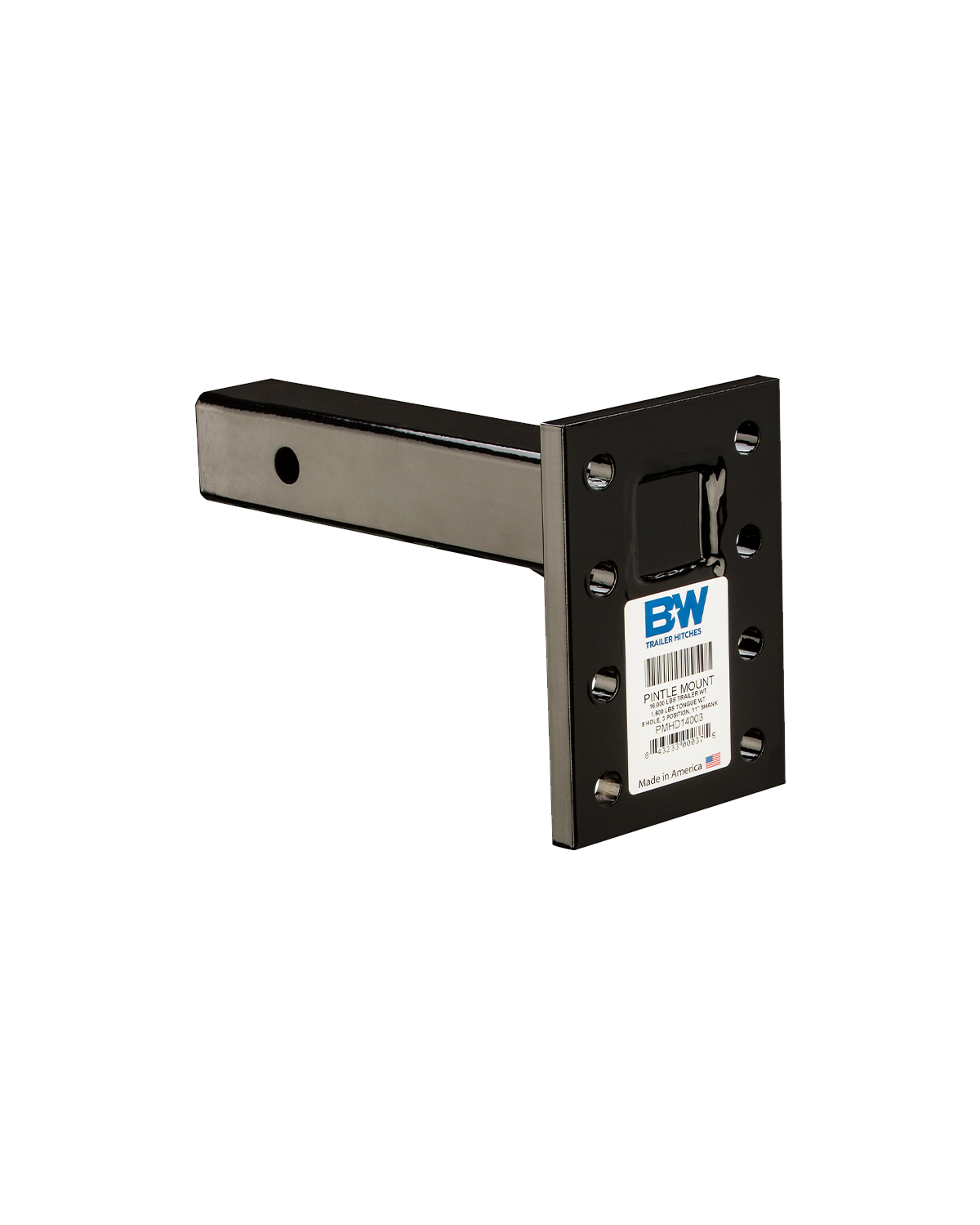 B&W Trailer Hitches Heavy Duty Pintle Plate with black finish, 8 Hole, 3 Position, 2"x11" Shank.