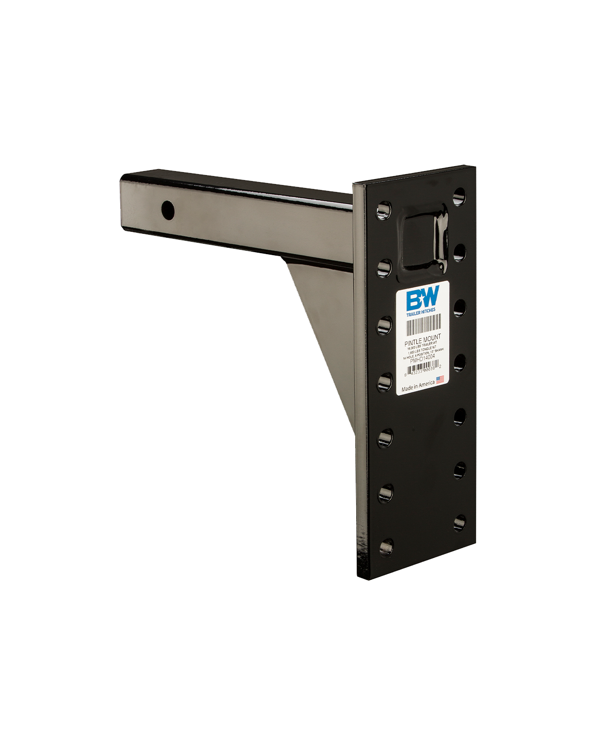 B&W Trailer Hitches Heavy Duty Pintle Plate with black finish, 14 Hole, 6 Position, 2"x13" Shank.