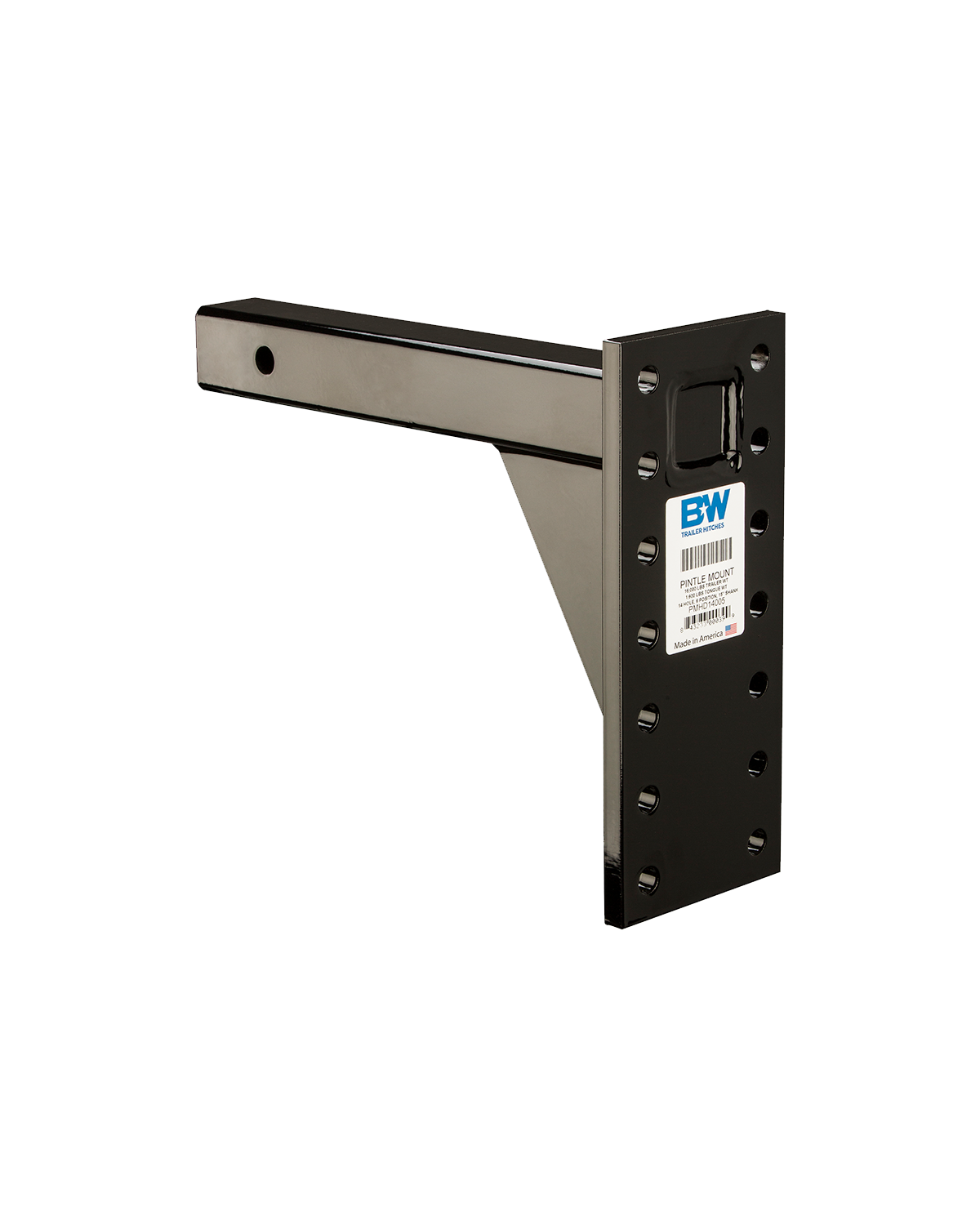 B&W Trailer Hitches Heavy Duty Pintle Plate with black finish, 14 Hole, 6 Position, 2"x15" Shank.