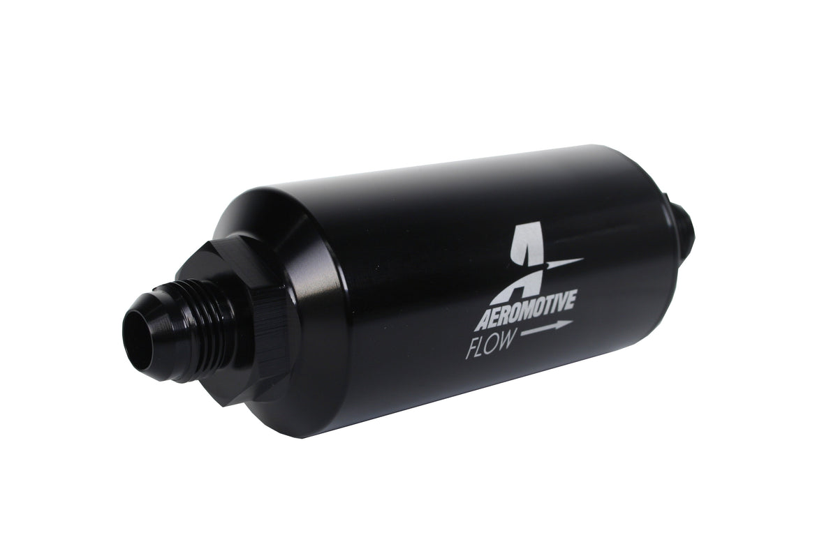 40 Micron Black Fuel Filter with Male AN-08 Ports & Stainless Mesh Element