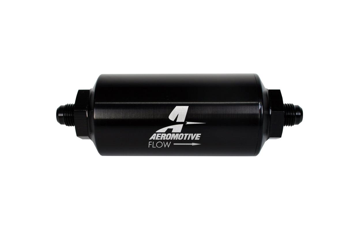 40 Micron Black Fuel Filter with Male AN-06 Ports & Stainless Mesh Element