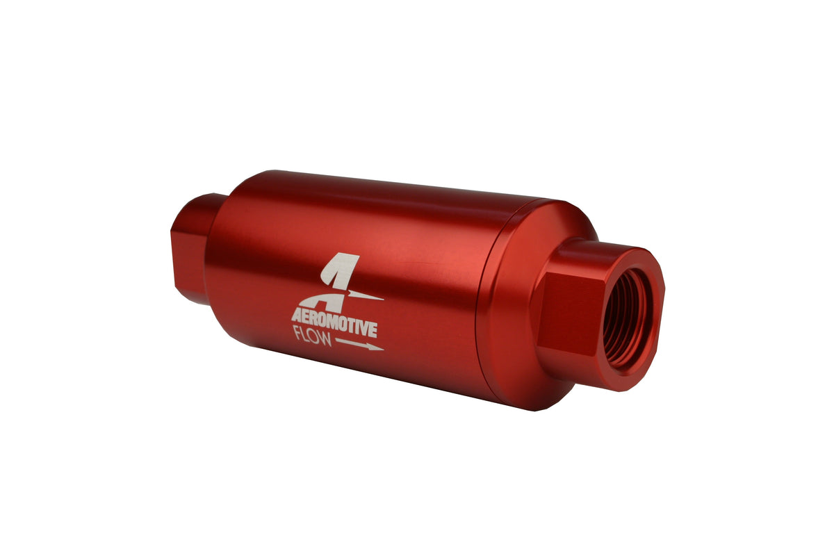 40 Micron Red Fuel Filter with ORB-10 Ports & Stainless Mesh Element