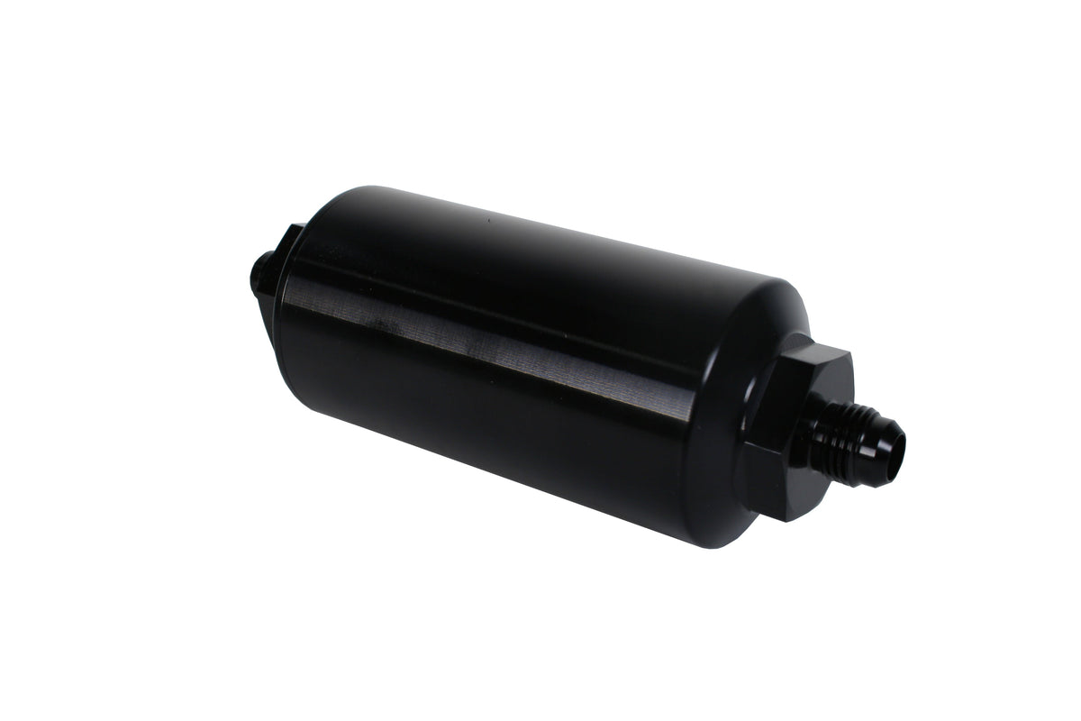 40 Micron Black Fuel Filter with Male AN-06 Ports & Stainless Mesh Element