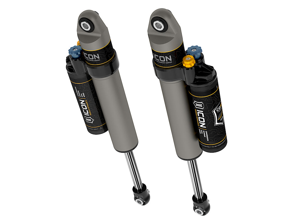 ICON 2001-2026 GM 2500/3500 HD, 0-1" Lift/2007-2018 GM 1500, 4" Lift, Rear, V.S. 2.5 Aluminum Series Shock Absorbers, Piggyback Reservoir w/ CDXS, Pair