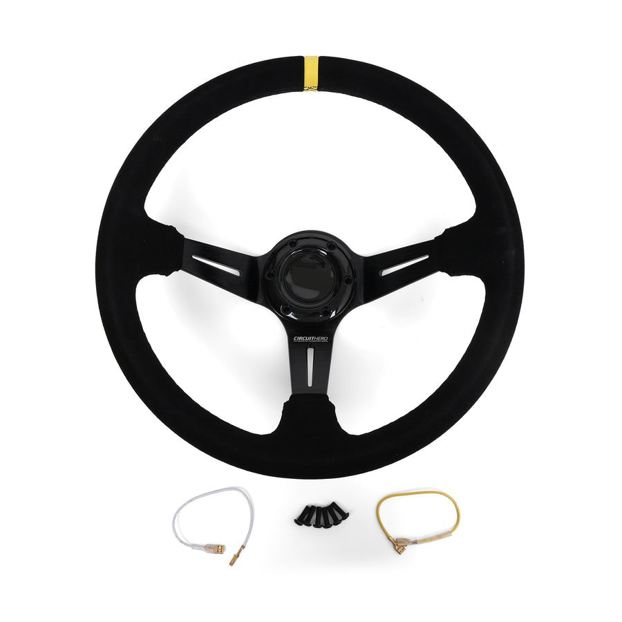 Circuit Hero 3 Spoke Steering Wheel with Slots 350mm/97mm Dish 6 Bolt