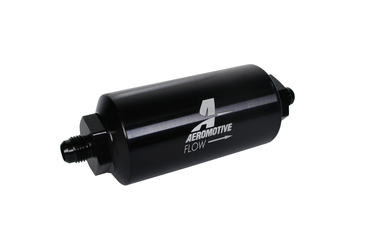 40 Micron Black Fuel Filter with Male AN-06 Ports & Stainless Mesh Element