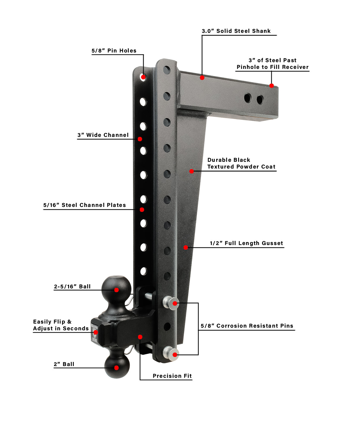 BulletProof 3.0" Heavy Duty 18" Drop/Rise Hitch