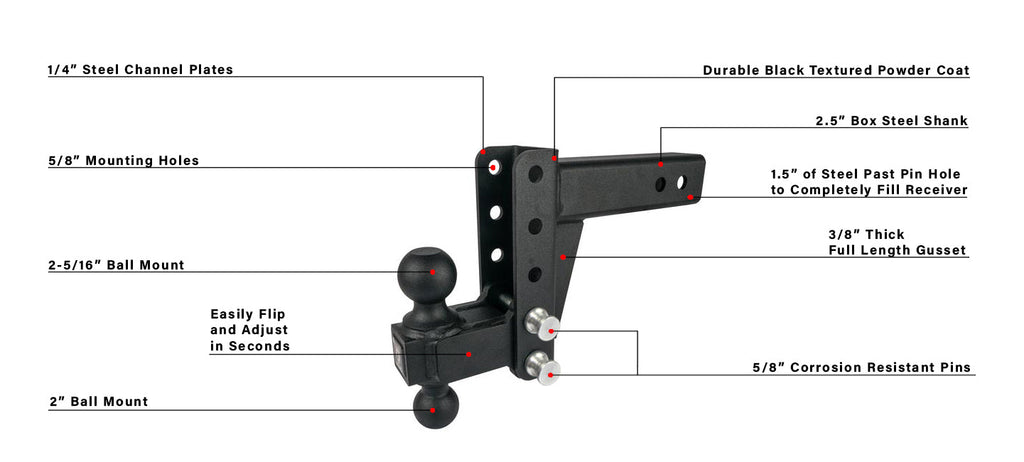 BulletProof 2.5" Medium Duty 4" Drop/Rise Hitch