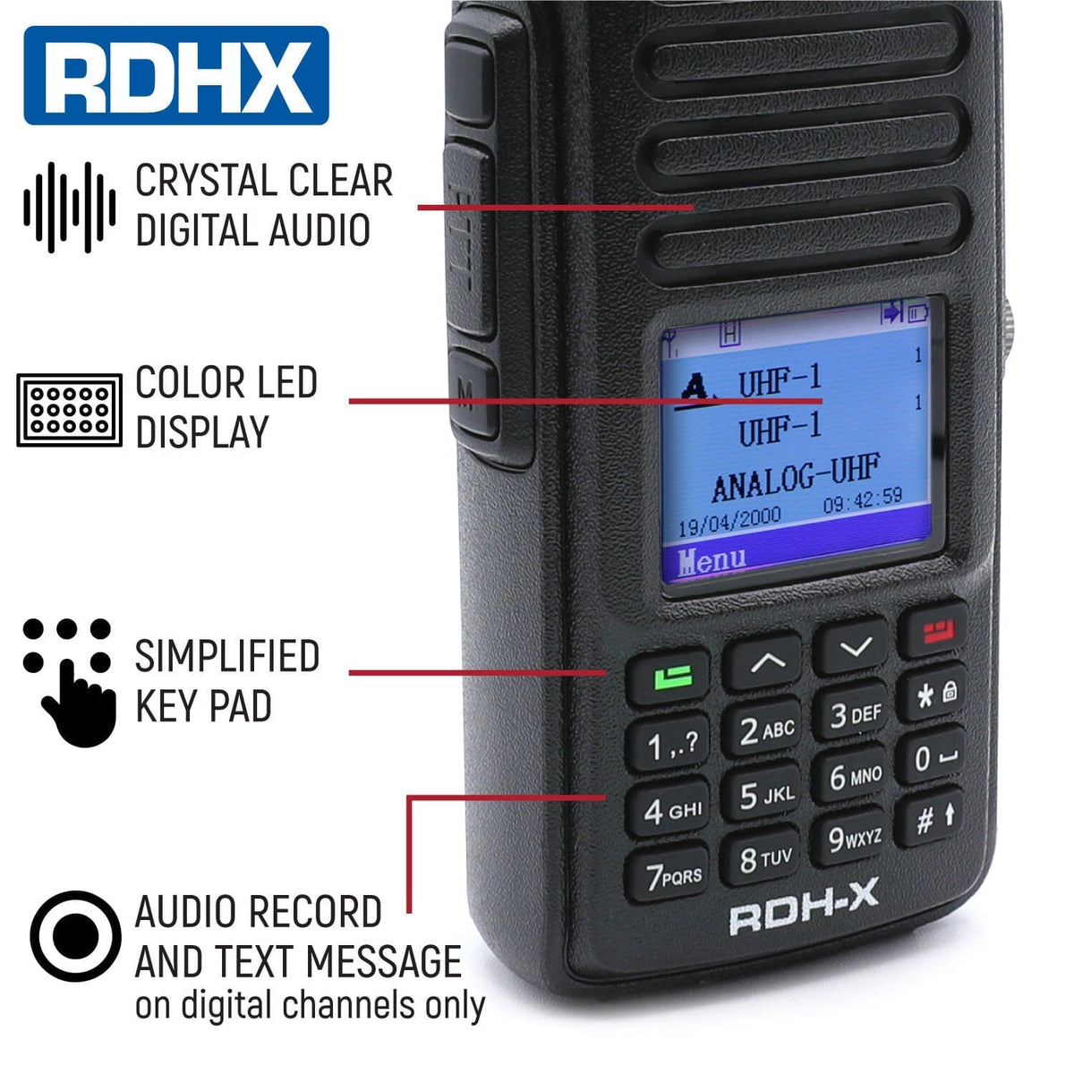 Dual Band Waterproof UHF/VHF Handheld Radio - Digital and Analog - Model RDH-X-HV - CLEARANCE