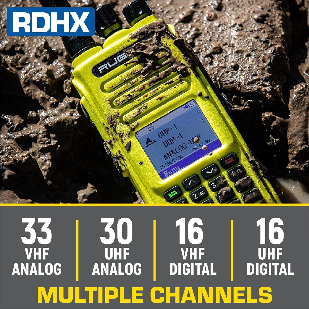 Dual Band Waterproof UHF/VHF Handheld Radio - Digital and Analog - Model RDH-X-HV - CLEARANCE